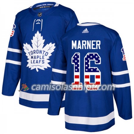 Camisola Toronto Maple Leafs Mitchell Marner 16 Adidas 2017-2018 Azul USA Flag Fashion Authentic - Homem